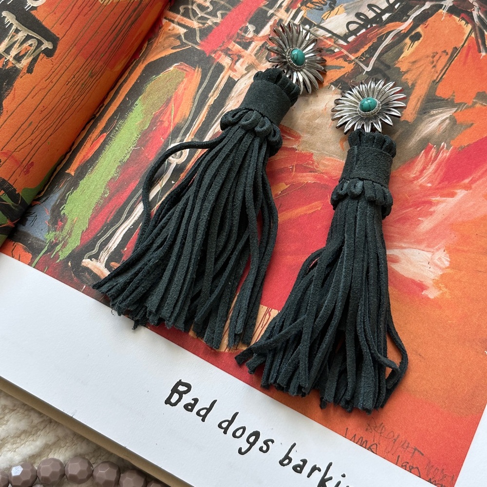 Genuine Suede Leather Dangling Fringe Clip On Earrings
